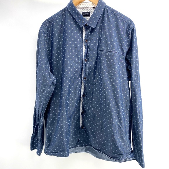 7 DIAMONDS Mens Long Sleeve Button Down Dress Shirt Blue Diamond Pattern XXL - Picture 2 of 5